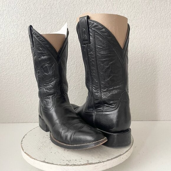 Rod Patrick Mens Cowboy Boots 13AA Black Genuine Leather Roper Western Round Toe - Picture 1 of 12